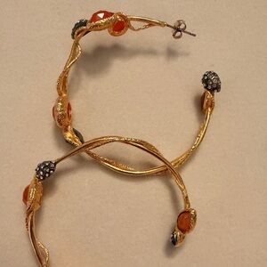 Alexis Bittar Gold and Orange Hoop Earrings